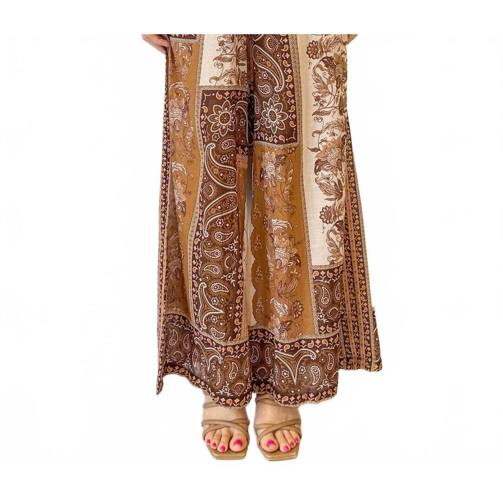 NEW ASTRID gemma wide leg pant in brown scarf